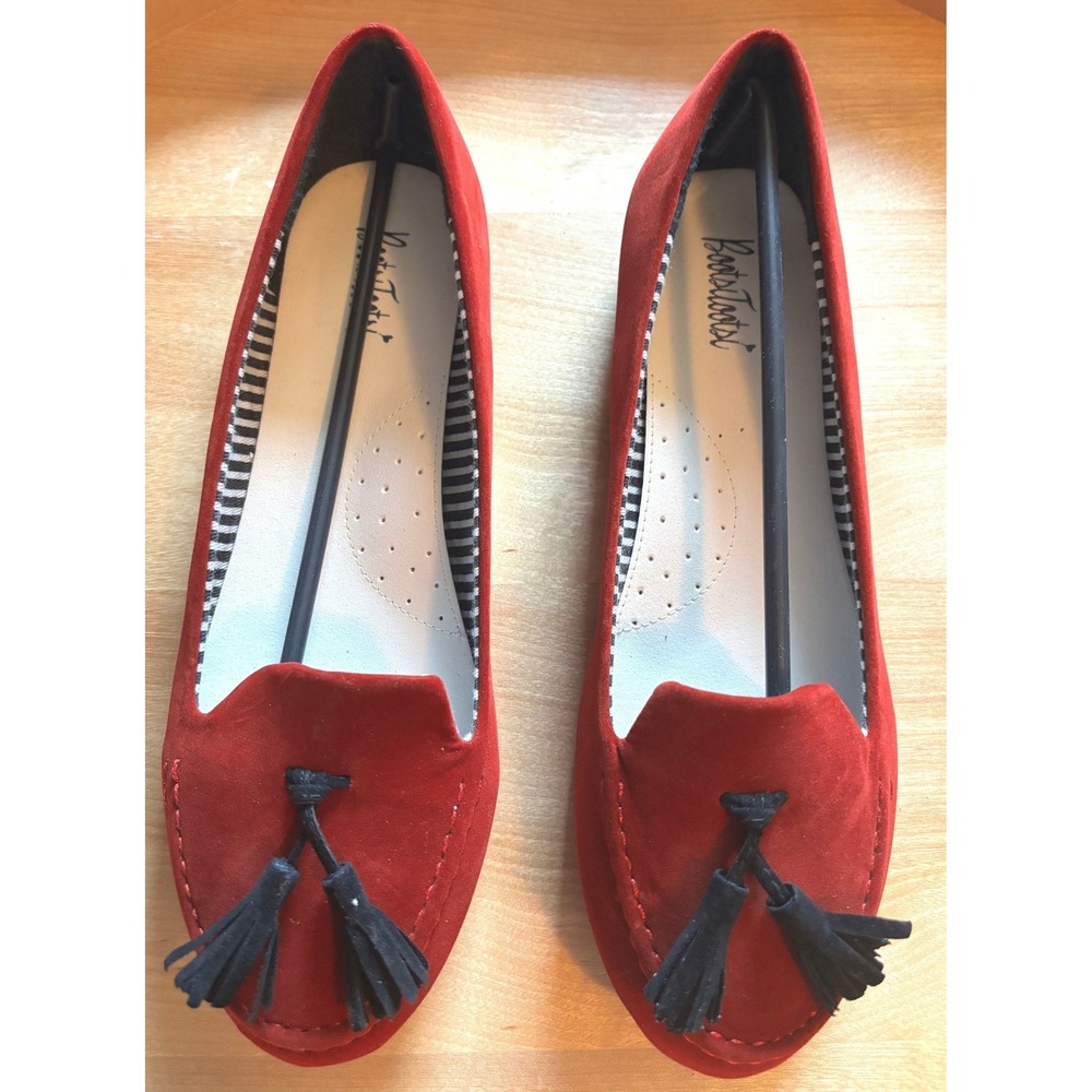Bootsi Tootsi Womens Red Faux Suede Tassel Loafers Flats Size 9 Striped Lining